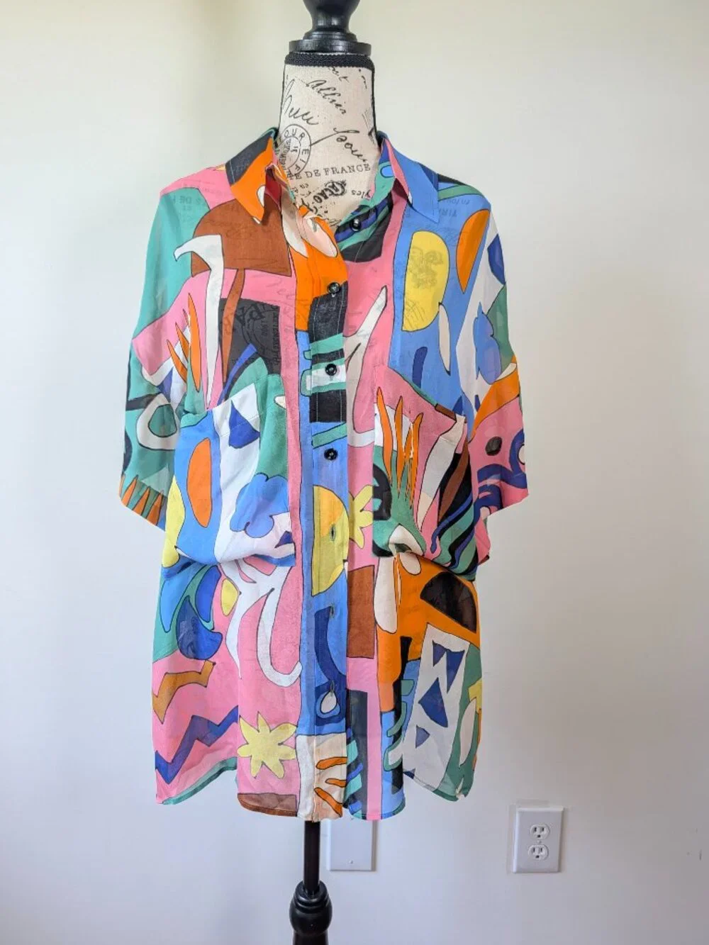 ZARA Multicolor Abstract Print Set NWT – Button-Up Shirt & Wide-Leg Pants L - Picture 6 of 11